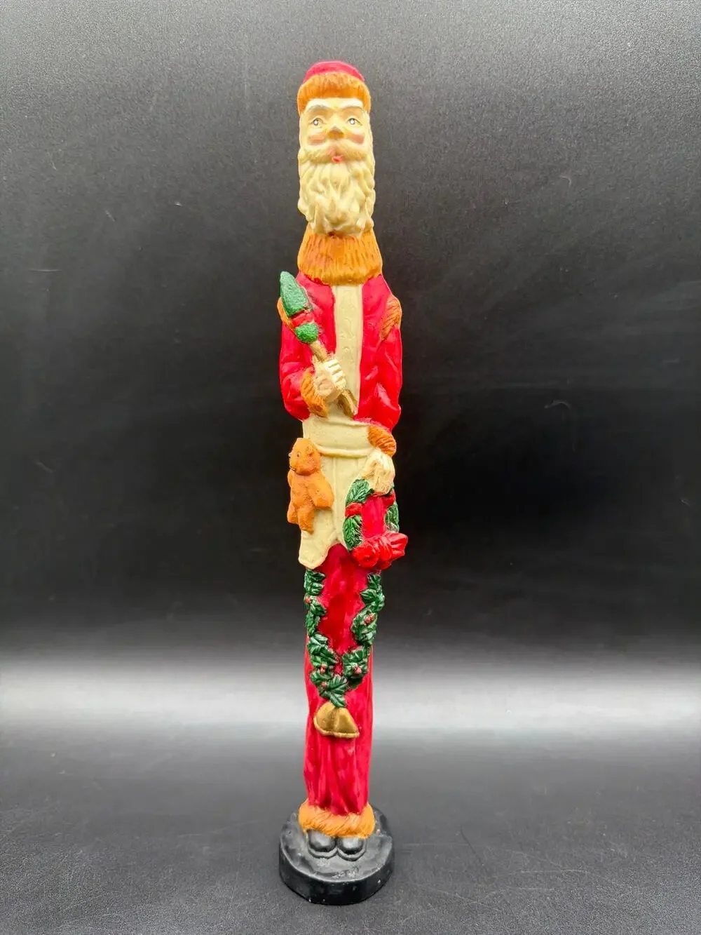 Vintage Windsor Collection Pencil Santa Wreath Bell 12” Resin Christmas Figurine